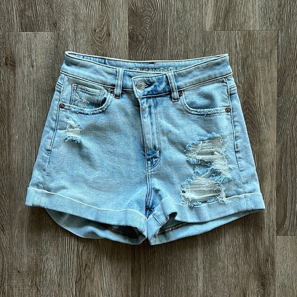 American Eagle‎ Crossover Mom Denim Shorts High Rise Light Wash Size 0